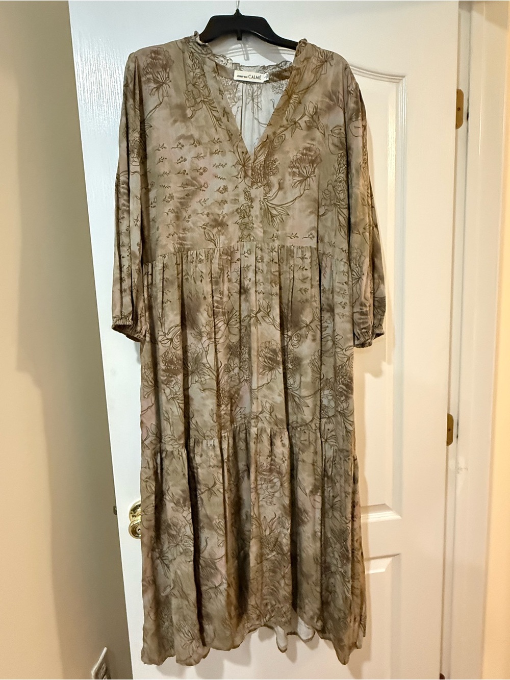 Johnny Was Taupe Floral Midi Dress